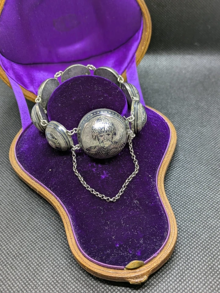 ANCIEN BEAU BIJOU BRACELET ARGENT MASSIF RUSSE RUSSIE EPOQUE - 19ème - Photo 4/4