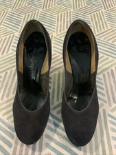 Vtg 1960s Madamoiselle Black Suede Leather Pumps Shoes Sz 7AARound Toe