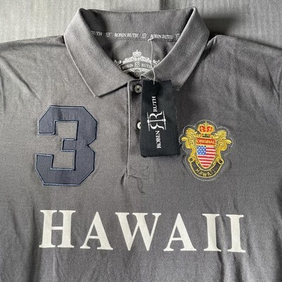 Robin Ruth Polo Shirt Mens Large Gray Hawaii Crest Embroidered Number 3 Logo New