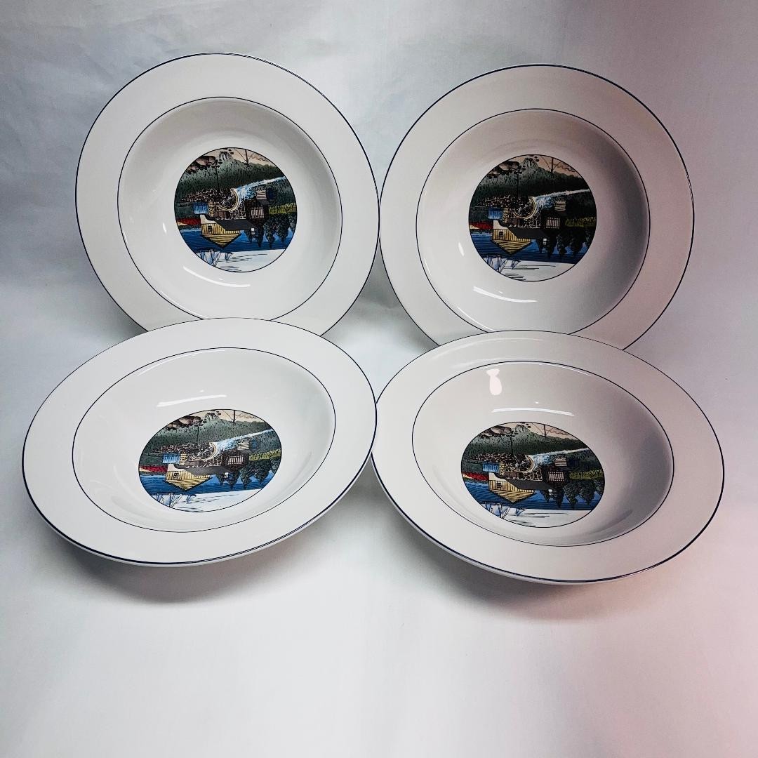 VTG 4 Pioneer Bay Exclusive Serving Bowls Epoch E203 Sail Boats Gulls8"Diax1.5"H