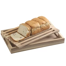 Bread Cutting Board with Crumb Catcher Tray Wooden Holder Bread Tray for Serv