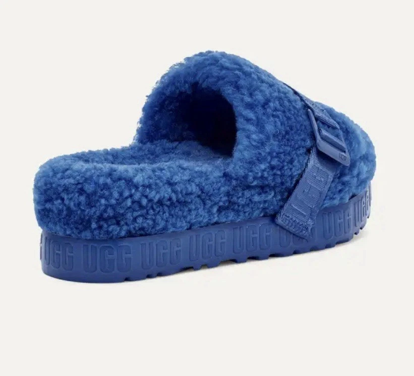 SANDALI UGG Classic Blu FLUFFITA Pelle di Pecora Flatform SLIDES PLATFORM 8 Donna
