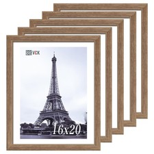 VCK 16x20 Picture Frames for Wall 5 Pack, Brown Walnut Wood Poster Frame, Exc...