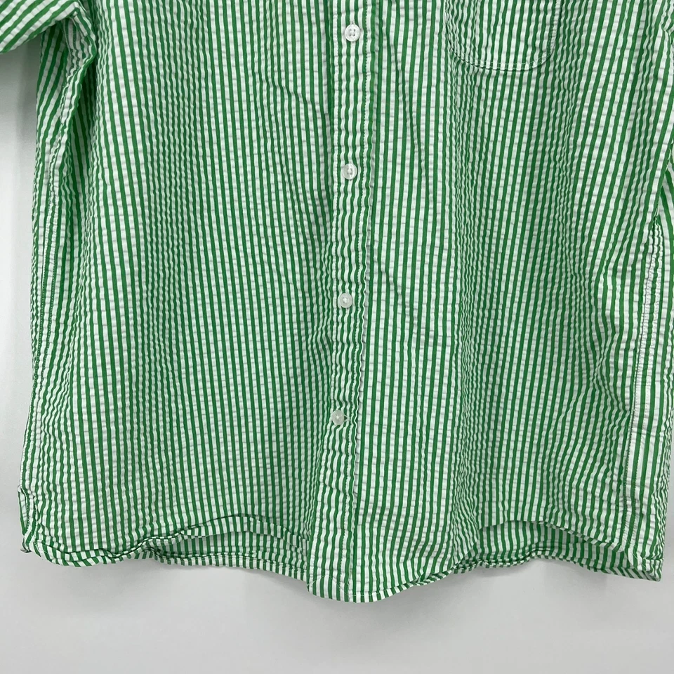 Lands' End Short Sleeve Button Shirt Men's Size L Green Striped Seersucker - Image 3 of 4