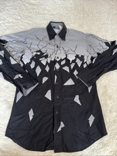 Vintage Brooks Dunn Shirt Button Grey Black Lightning Electric Shirt 15 1/2 34