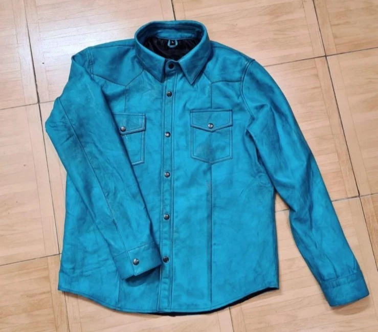 Men's Suede Leather Trucker Premium Western Wear Shirt: Gift For Him