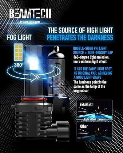 BEAMTECH 9005 HB3 LED Light Bulbs Fanless 12000LM 60W 6500K Xenon White (Pair) - Image 3 of 4