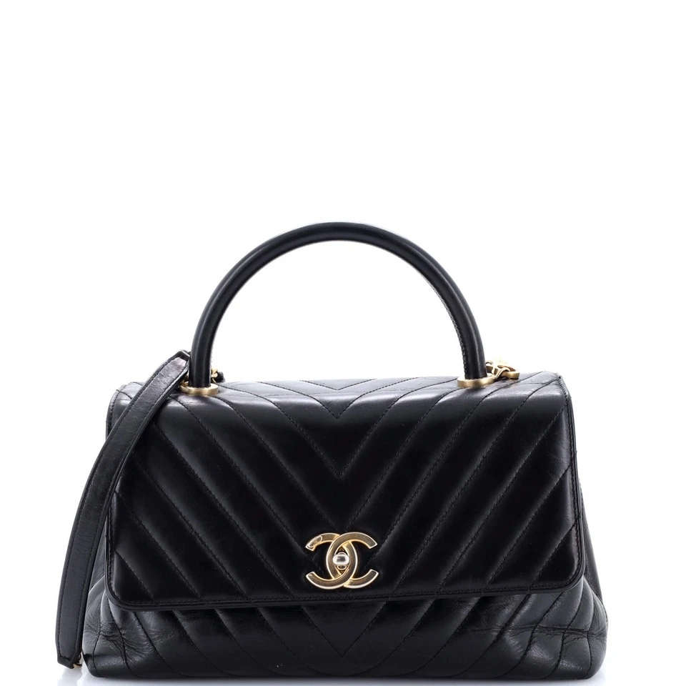 Chanel Coco Top Handle Bag Chevron Calfskin Small