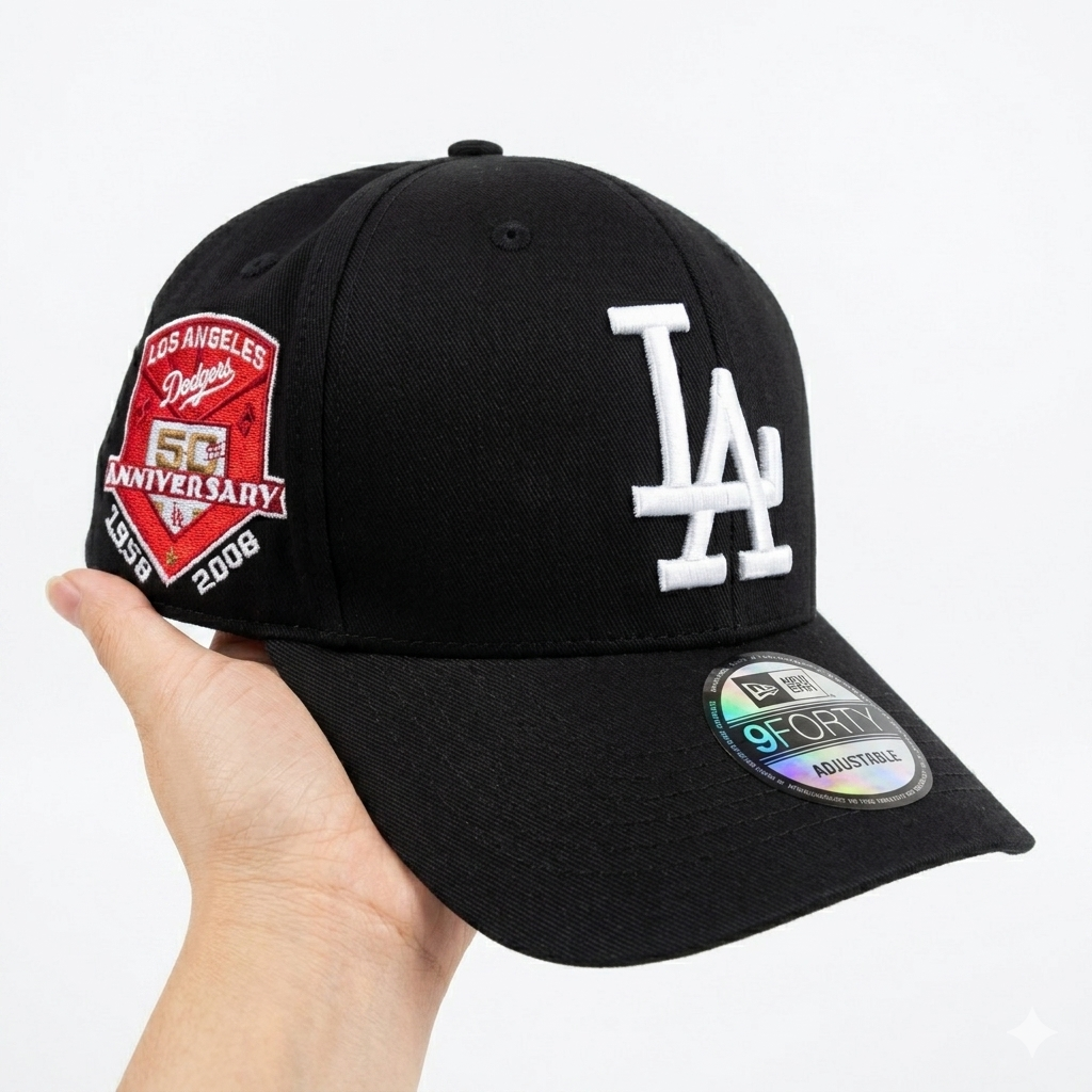 New Era 9FORTY LA Dodgers Hat 50th Anniversary Patch Black