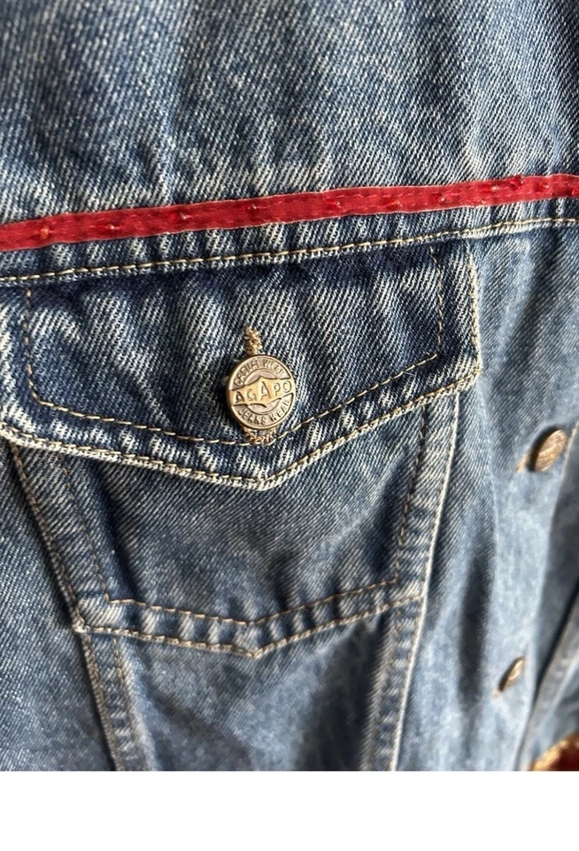 Chaqueta Recortada Vintage Denim Gran Tamaño Terciopelo Y2K Años 90 Western Boho Talla S Foto 4 de 4