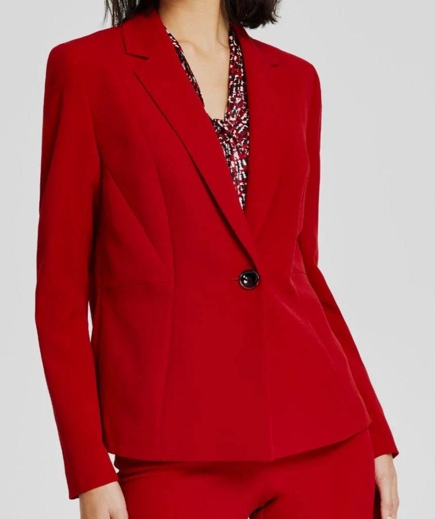 Kasper Women's Red Stretch-Crepe One-Button Seamed Jacket Coat Petite Size 2P