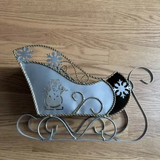 Santa’s Sleigh Decor Centerpiece Or Gift Basket Snowman Snowflakes Vintage