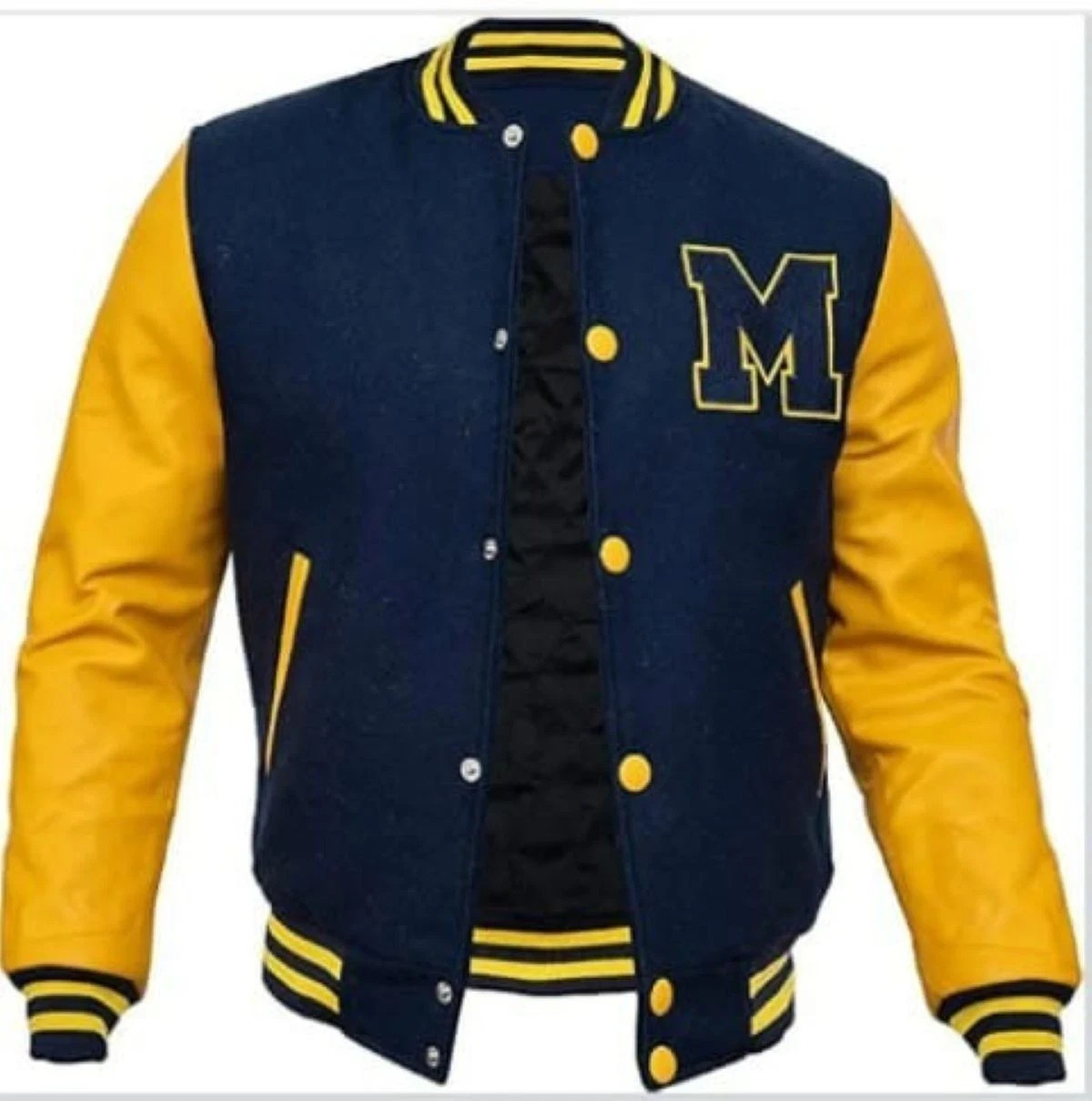 Wool Body Leather Sleeves Letterman M Patch Multiple Colors