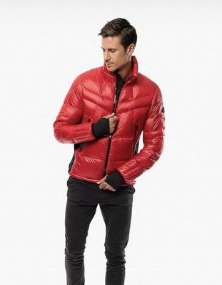 The Recycled Planet Hipster Red Racer Puffer Jacket Mens Large NWT $300 MSRP