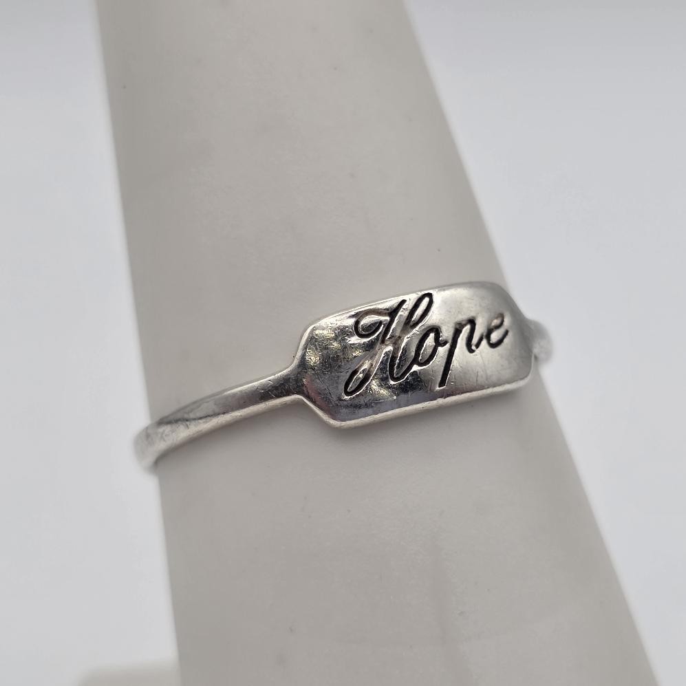 925 Sterling Silver HOPE Cursive Script Signet Ri… - image 2