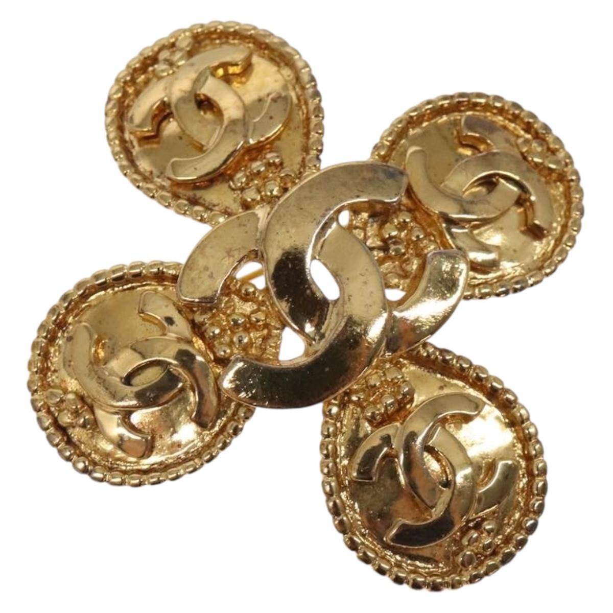 Chanel Cc Cross Badge Brooch Metal Gold Metal Brooch Jewelry Authentic