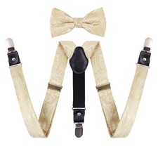 Boys Adjustable Paisley Pre-tied Bow Tie and Elastic Y Shape 3 Clips Suspende...