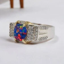 Black Opal Cushion Cut Gemstone With 925 Sterling Silver Ring For Men's #763