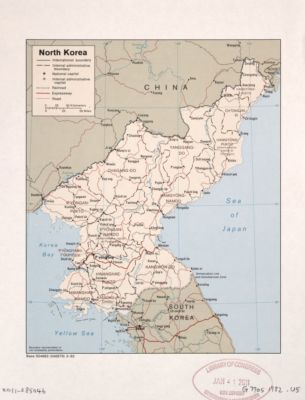 18'' x 24'' 1982 Map Of North Korea Rail Roads Expressway Roads