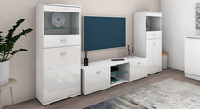 Wohnwand Vitrine TV-Schrank SET Hochglanz Schwarz Weiß Wohnzimmer Modern SCALA