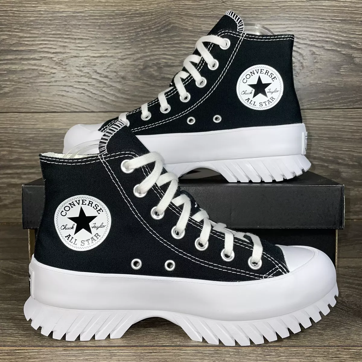 Converse Womens Chuck Taylor All Star Lugged 2.0 High Black White Sneakers  Shoes