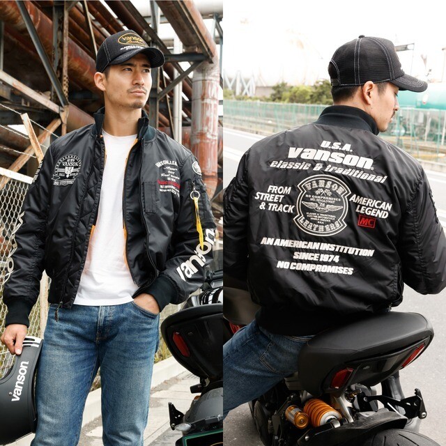 Vanson L Size Vs23108W Ma-1 Jacket Black/Ivory Ma-1 Autumn Vanson L Size Vs23108W Ma-1 Jacket Black/Ivory Ma-1 Autumn