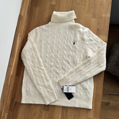 Polo RALPH LAUREN TURTLE NECK JUMPER Wool Cashmere Cable Roll Knit Womens  size L UK