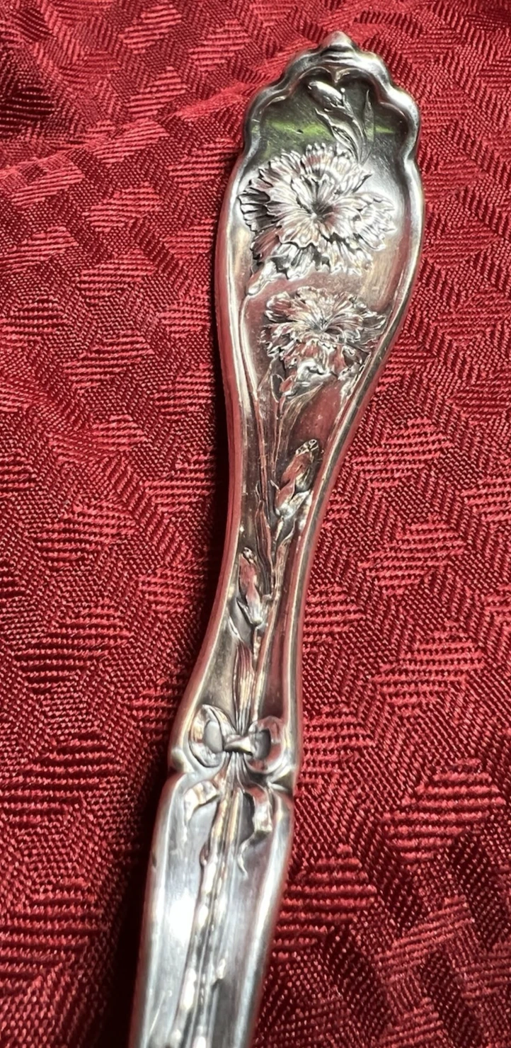 W. R. KEYSTONE*CARNATION PATTERN*GORGEOUS PUNCH LADLE & TWIST BUTTER KNIFE