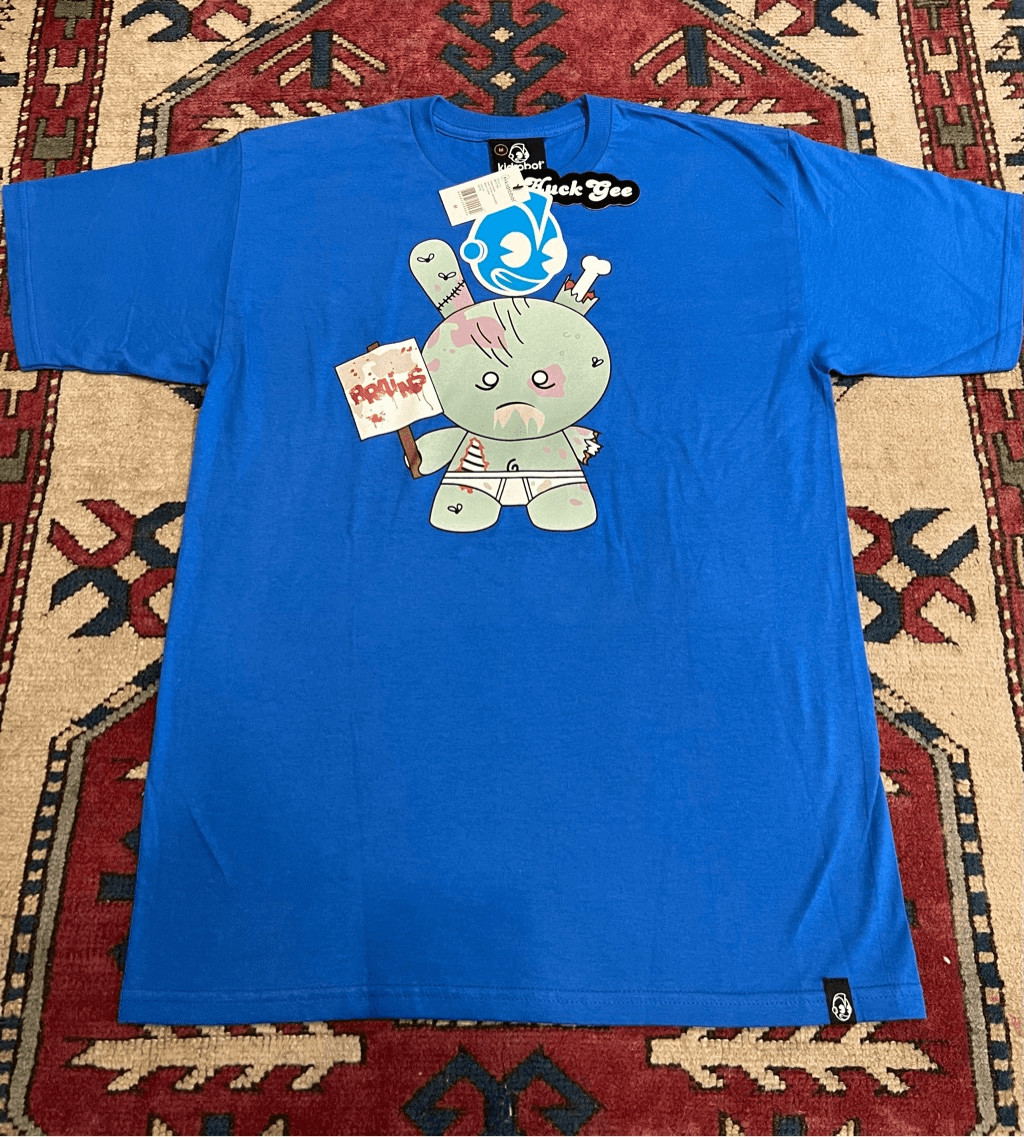 Y2K NOS Kidrobot Huck Gee T Shirt Medium Blue Zombie Bunny Huck Hunter Hunted