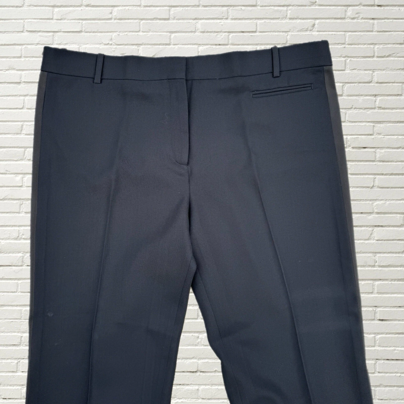 Pantalone CELINE nero lana pantalone seta righe laterali taglia 44 XL