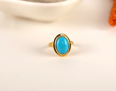 Natural Blue Turquoise Gemstone Ring Gold Plated Jewelry For Women Silver Ring