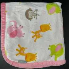 Blankets  Beyond White Baby Blanket Elephants Monkeys Giraffes Pink Sherpa