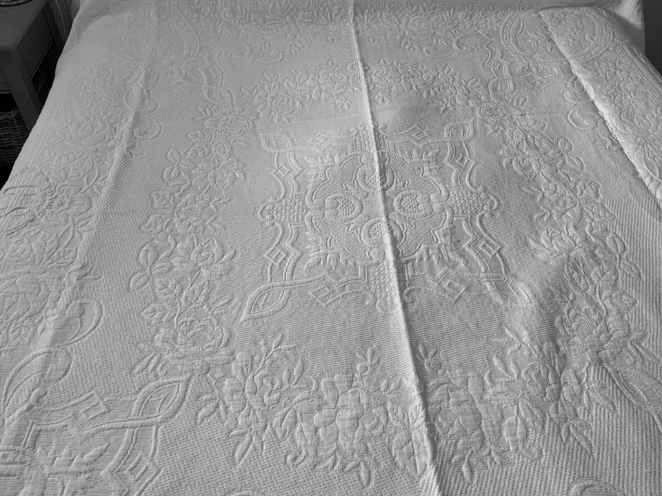 linge Ancien Couvre Lit De Mariage Provençal Monogramme C S et dentelle - Photo 4/4