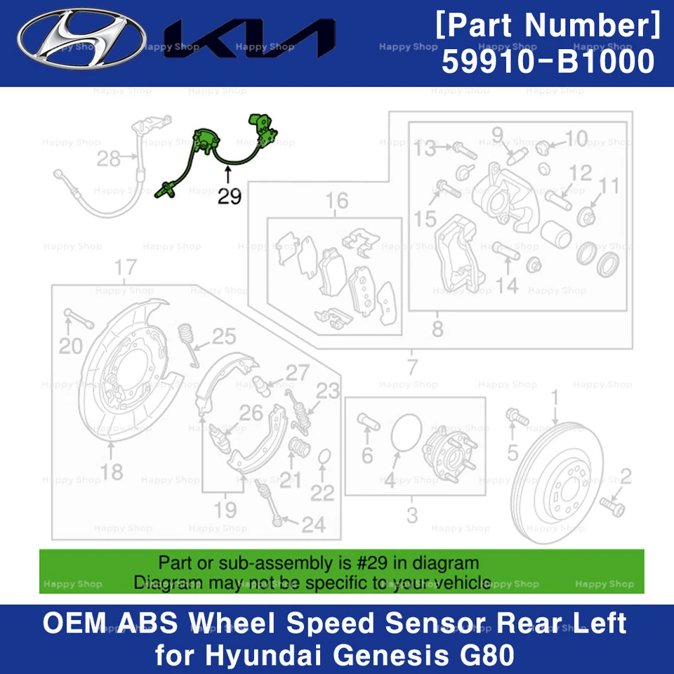 Sensor de velocidade de roda ABS traseiro esquerdo fabricante de equipamento original 59910B1000 para Hyundai Genesis G80 15-17 - Imagem 3 de 3