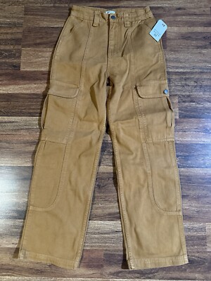 BILLABONG Womens Wall to Wall Denim Cargo Jeans Rust Brown Pants Size 25Y2K NWT