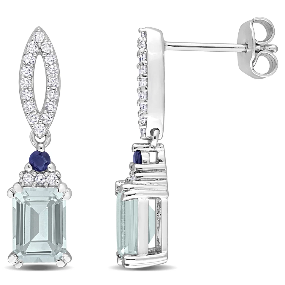 Pendientes Amour de plata de ley con diamantes TW y zafiro azul aguamarina