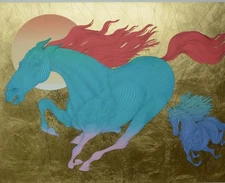 Azoulay "EQUUS" Serigraph on White Paper with Gold Leafing! S/N + COA,  Last One