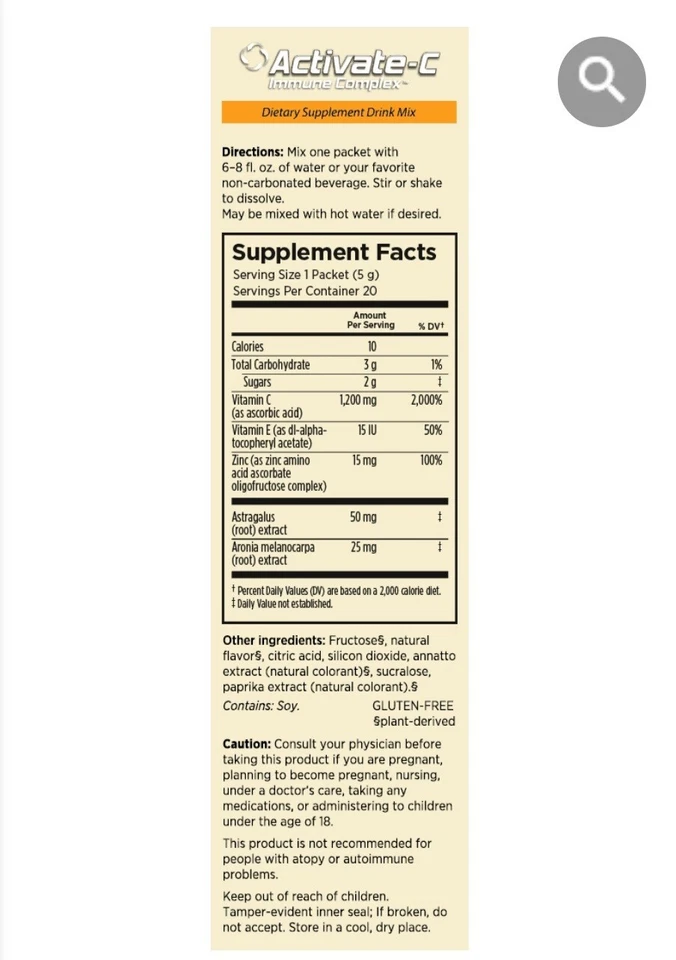 Impulsor inmunológico-Melaleuca Activate-C Complejo inmunológico Bebida Mezcla naranja activa 20 Foto 2 de 4