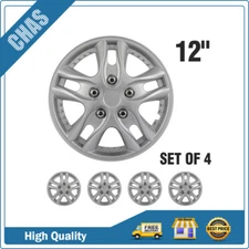 12" Set of 4 Silver Wheel Covers Snap On Full Hub Caps Fits R12 Tire & Rim