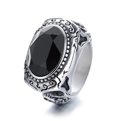 Gothic Black CZ Skull Ring Stainless Steel Men's Biker HipHop Wedding Skull Ring