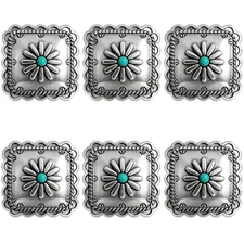 Set of 6 Square Conchos Southwestern Antique Silver Rope Edge Concho Screw Back