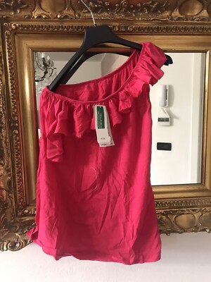 Top Bambina BENETTON Tg 13/14 Anni Color Fucsia Monospalla Nuovo