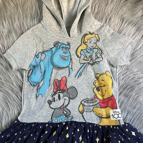 Disney 100 Grey Sweater Dress Girls Size Medium Grey Short Sleeve Hooded Tutu - Picture 3 of 6