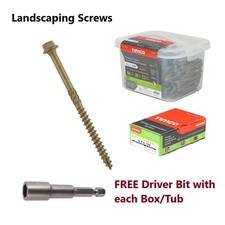 Hex Head Landscape Screws for Decking / Sleepers / Framing inc. FREE Driver Bit