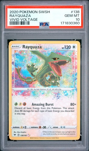 2020 POKEMON SWORD & SHIELD VIVID VOLTAGE #138 RAYQUAZA PSA 10