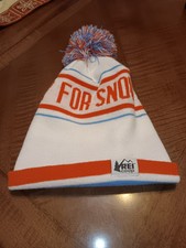REI CO-OP Pray For Snow Orange White Winter Beanie Pom Cap Unisex Adult OSFM