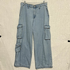 Universal Thread Womens Jeans 12R Blue Wide Leg Cargo Utility Pockets Denim