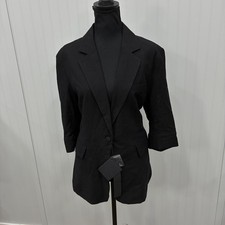 Mina Self Womens Black Blazer Jacket XL Solid Single Button Linen Blend NWT