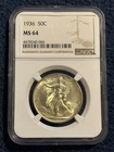 1936-P Walking Liberty Silver Half Dollar 50C NGC MINT STATE 64 MS 64 Walker