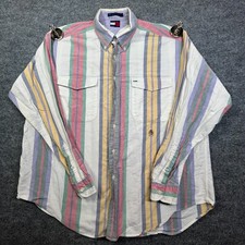 Tommy Hilfiger Button Down Long Sleeve Shirt Men's Striped Pockets Classic - XL